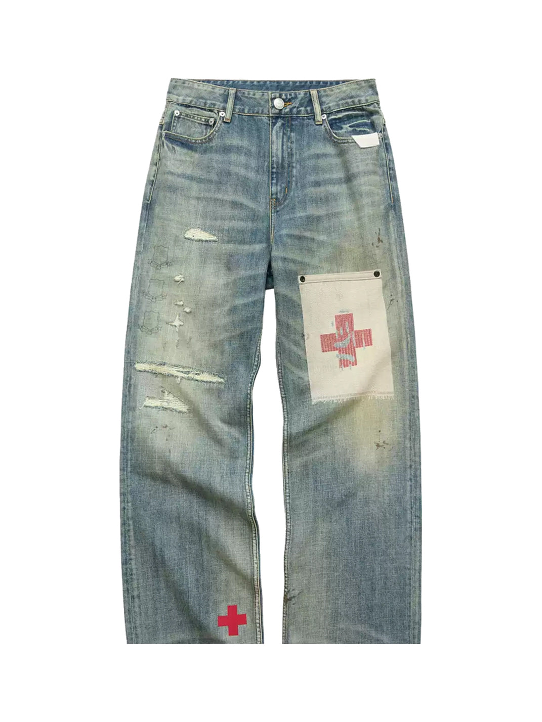 Painted Cross-Patch Wide-Leg Cotton Jeans — product view 1