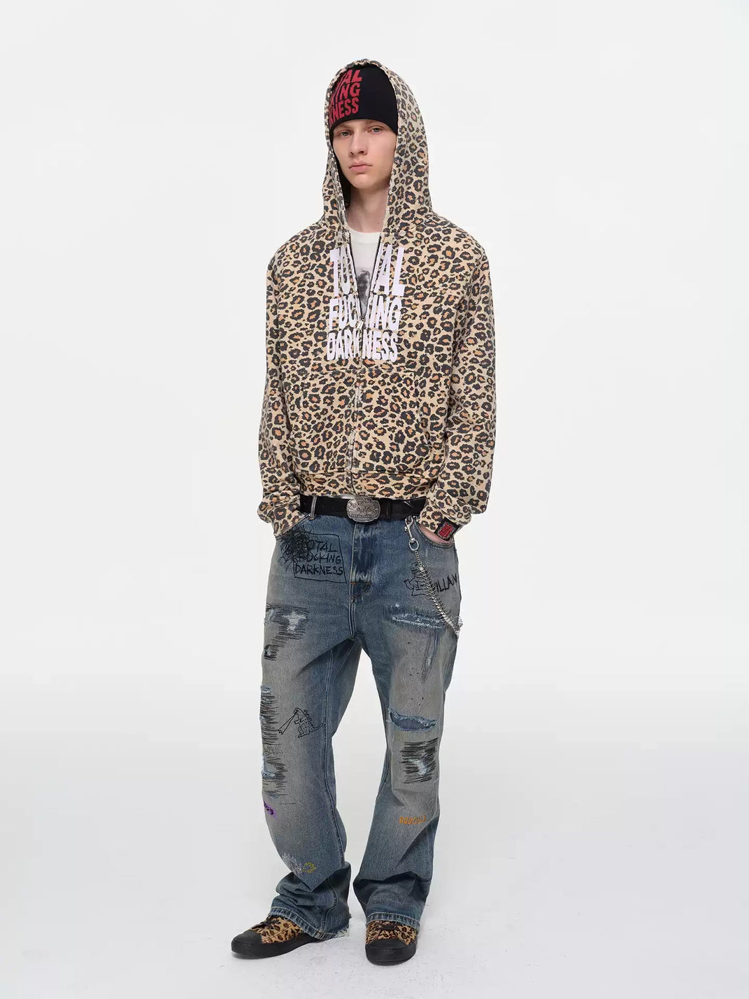 Washed Leopard Cotton Zip Hoodie — product view 3