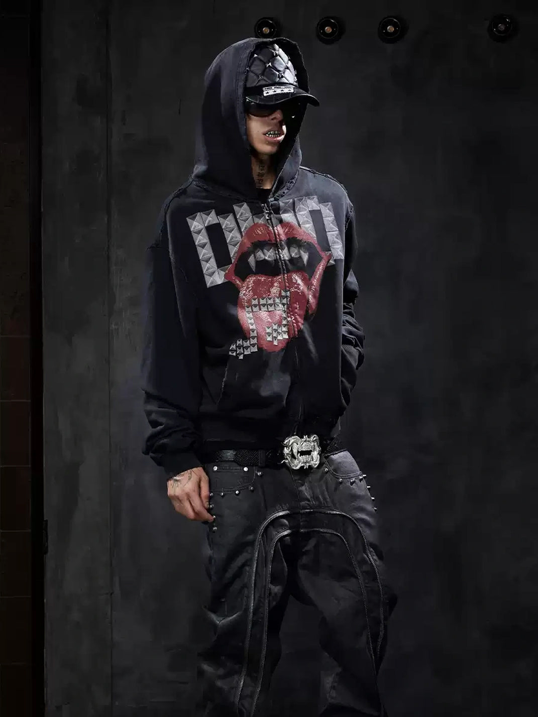 Fang Graphic Studded Zip Hoodie — product view 2