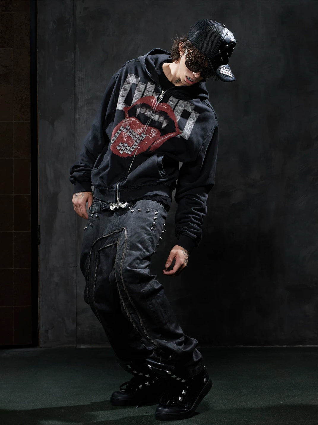 Fang Graphic Studded Zip Hoodie — product view 3