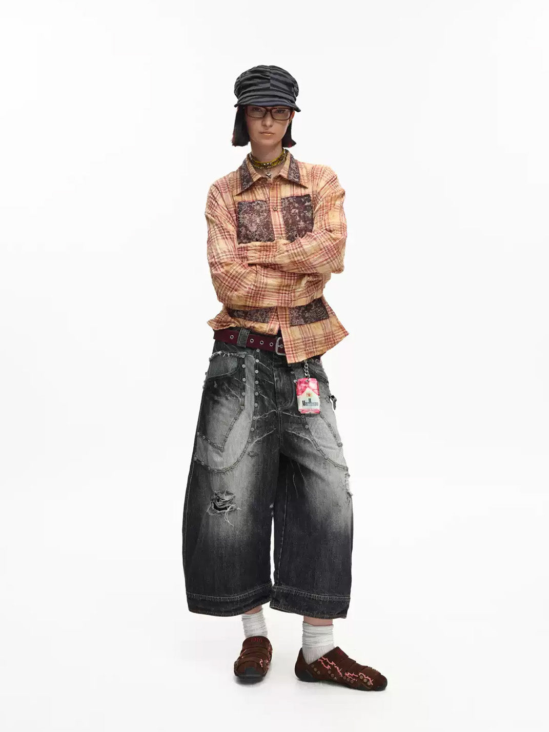 Strata Studded Long Denim Shorts — view 3