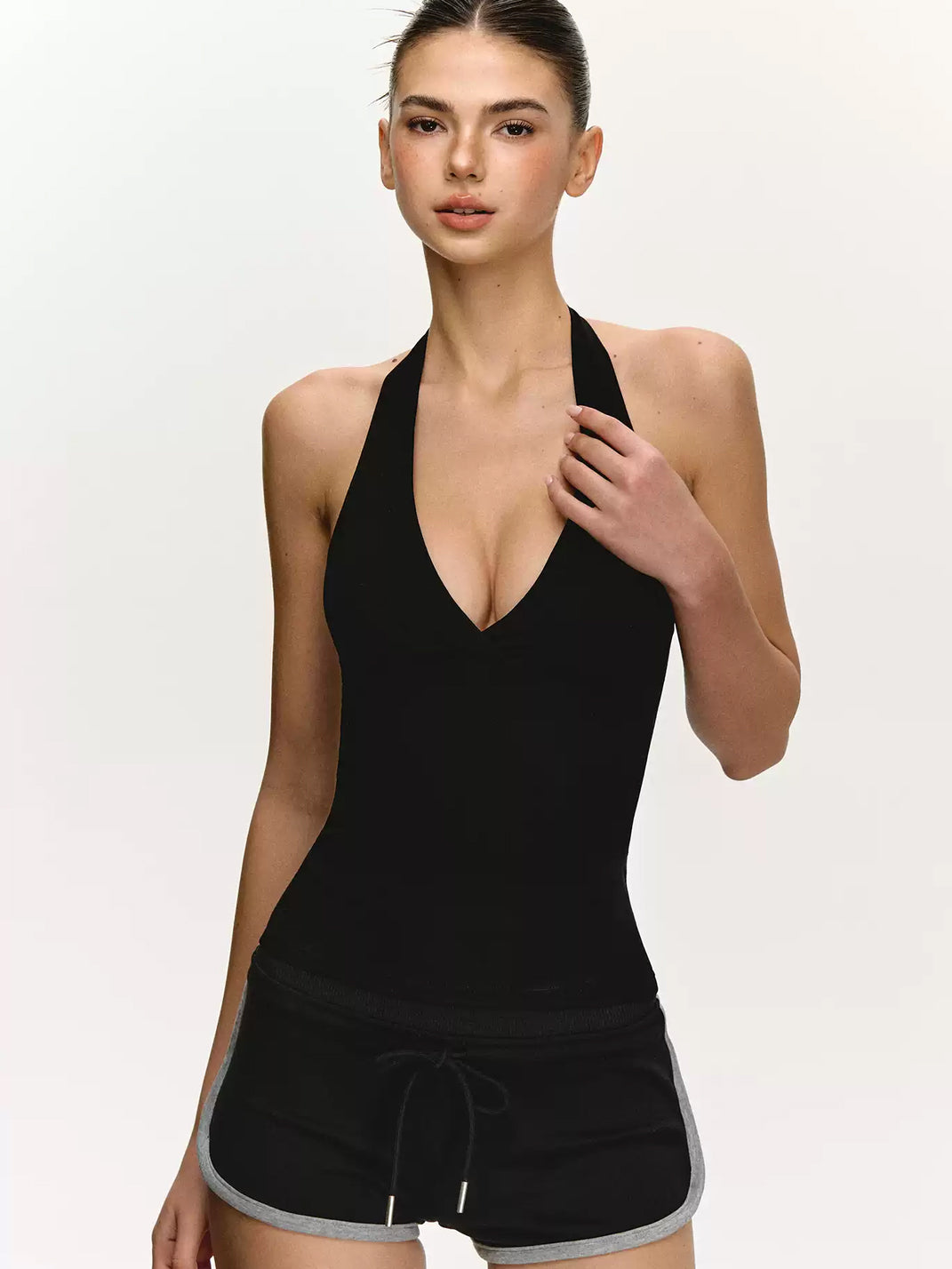 Deep-V Padded Halter Crop Top — view 3