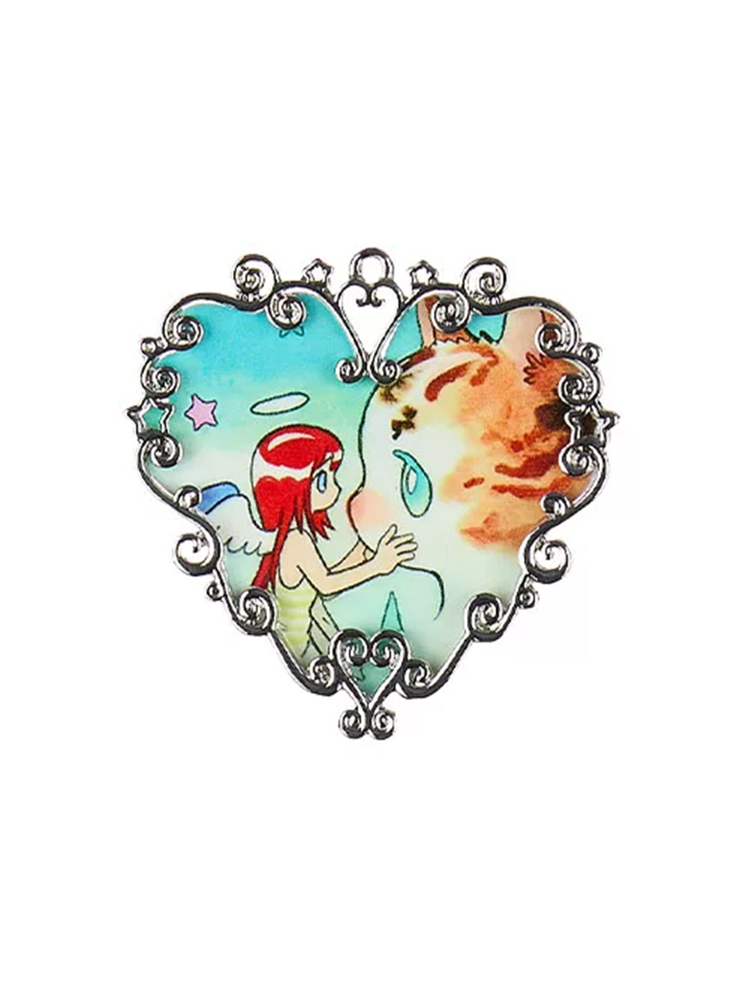 Angel & Cat Filigree Heart Hair Clip — view 1