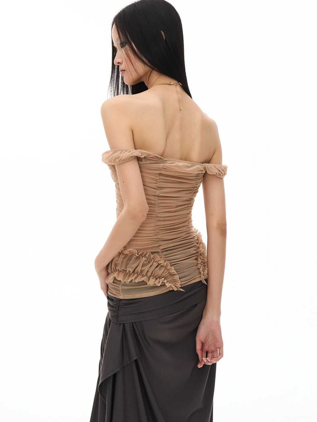 Ruched Mesh Flounce-Hem Tank — view 4