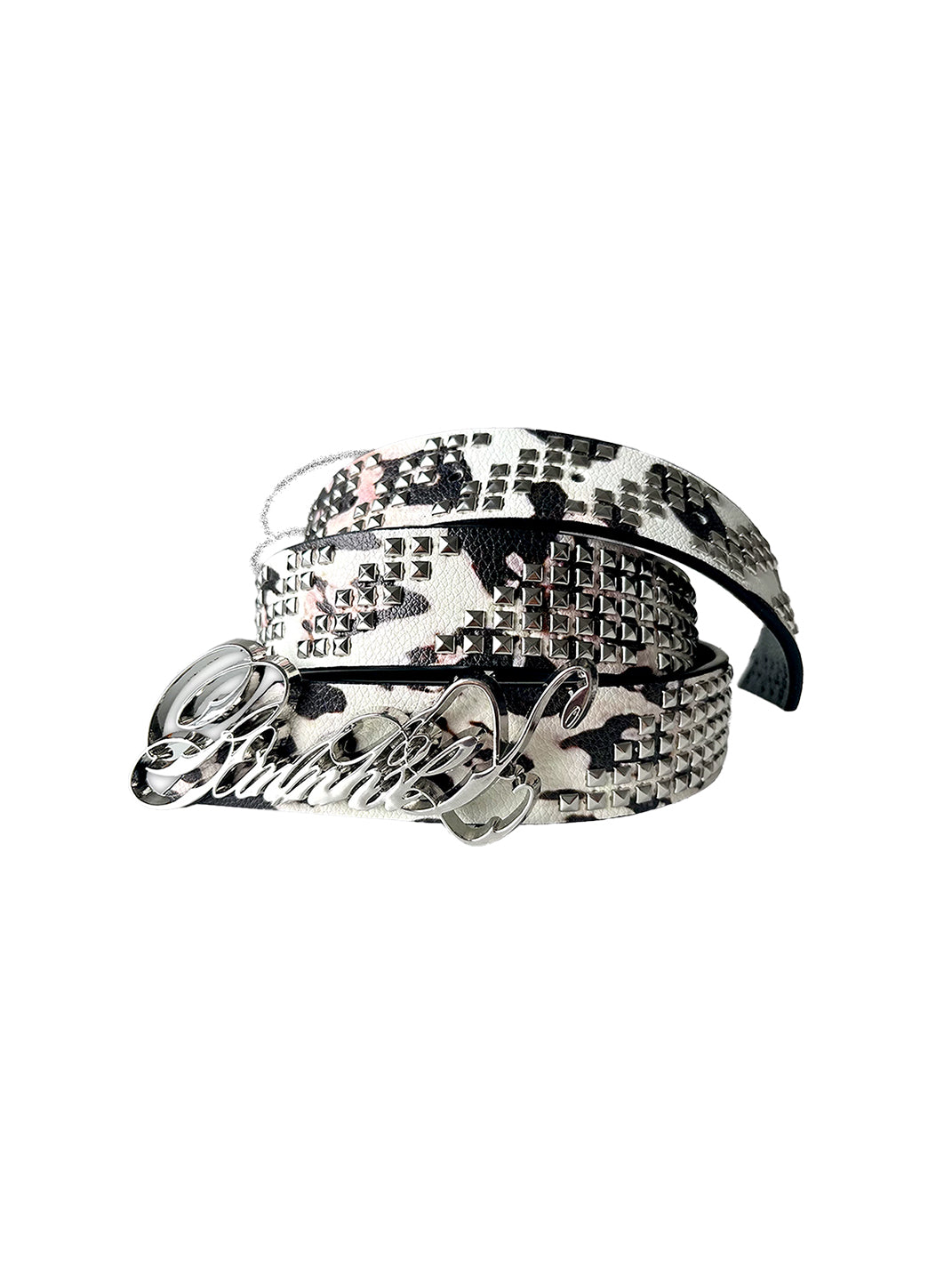 Leopard Pyramid-Stud Script Belt — view 1