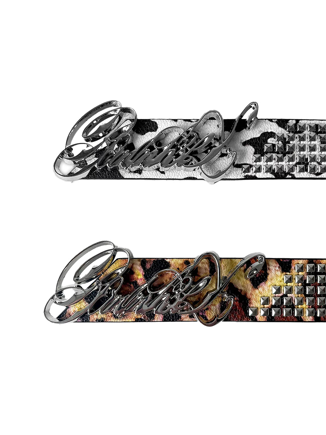 Leopard Pyramid-Stud Script Belt — view 3