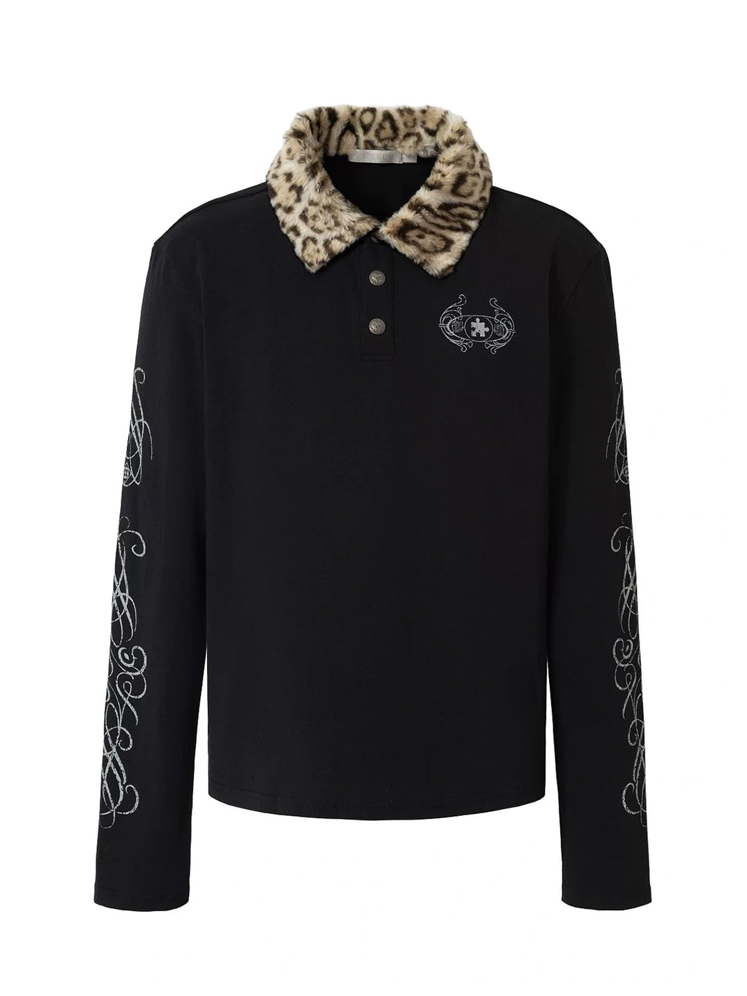Leopard-Collar Snap Cotton Polo — view 1