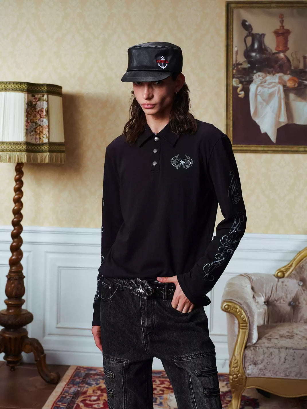 Leopard-Collar Snap Cotton Polo — view 4