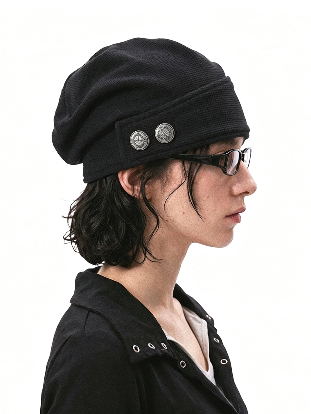 Draped Waffle Knit Button Cap — view 6