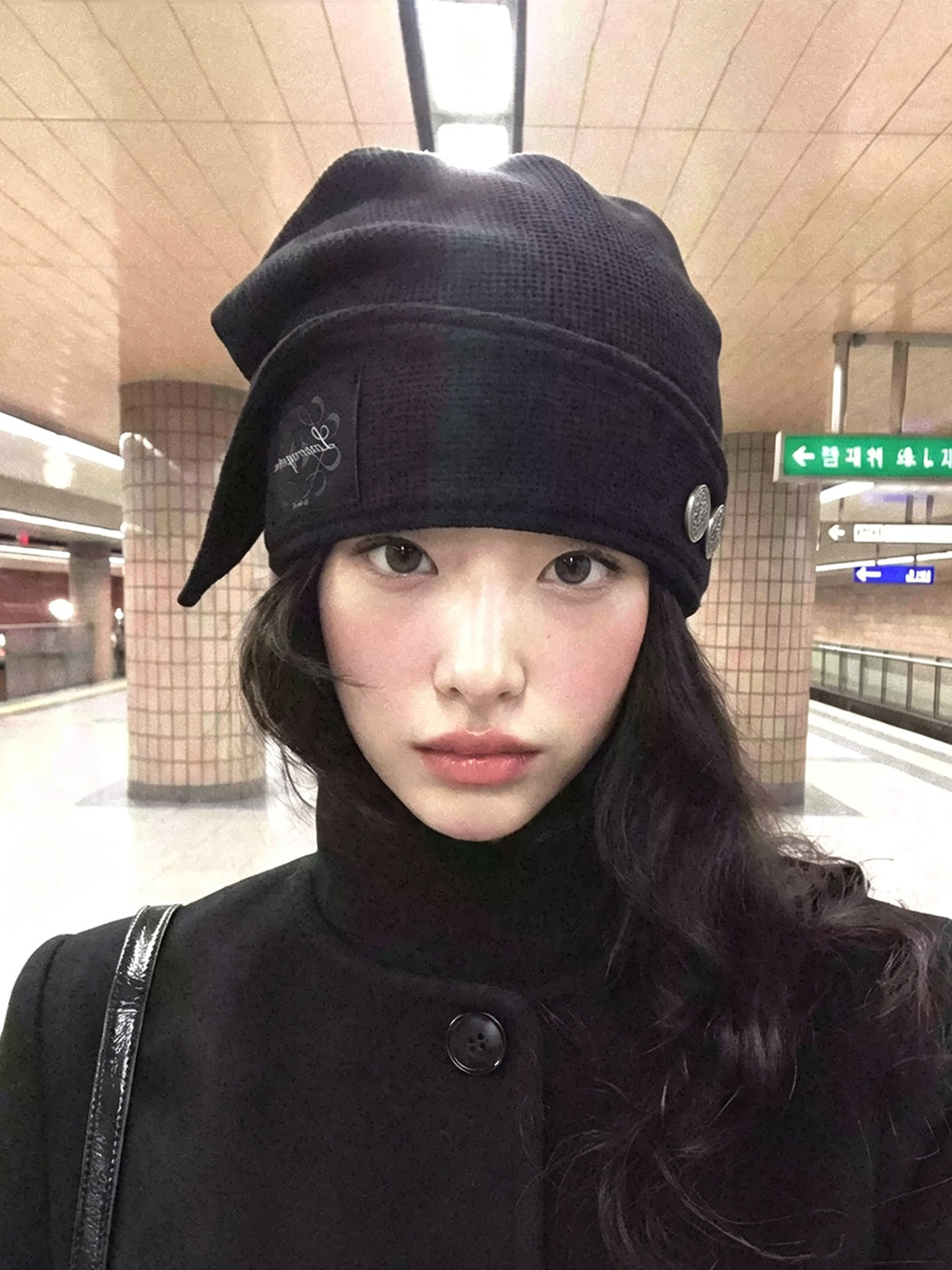 Draped Waffle Knit Button Cap — view 7