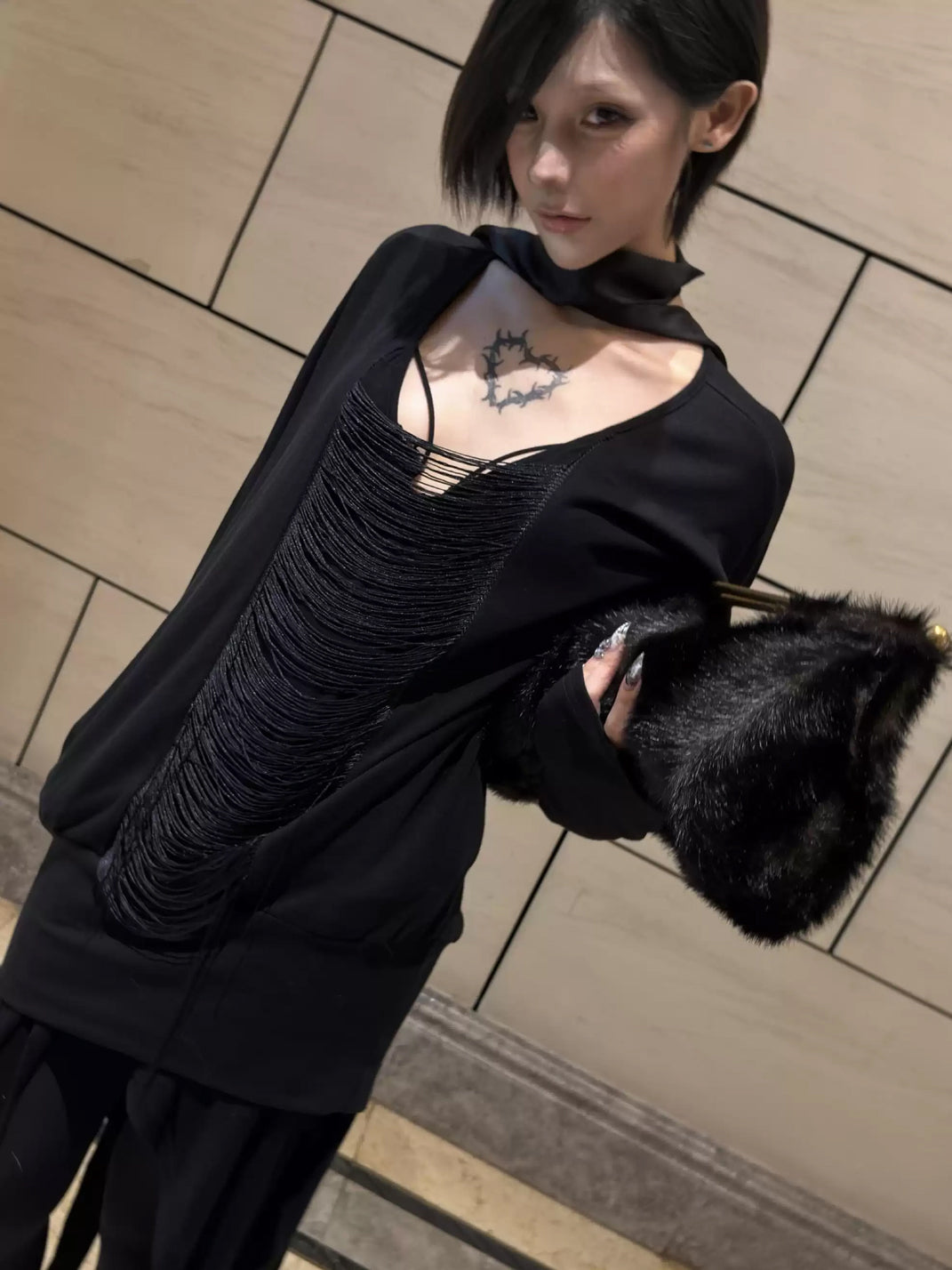 Fringe Scoop-Neck Batwing Top — view 4