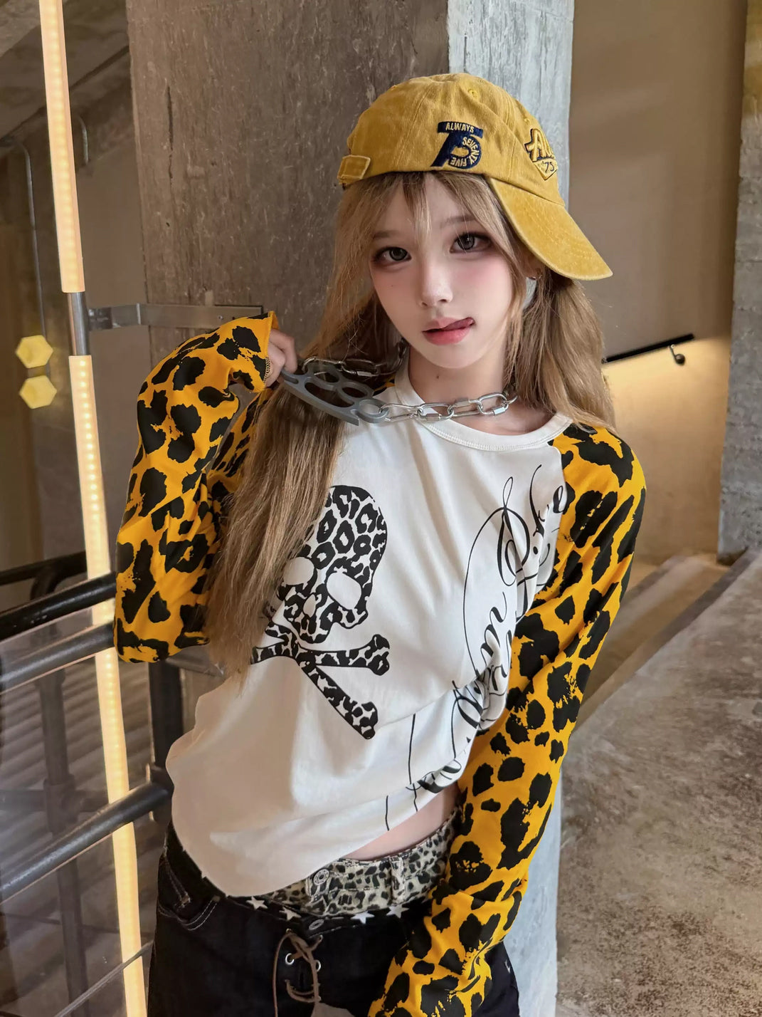 Leopard Raglan Skull Cotton-Blend Tee — view 3