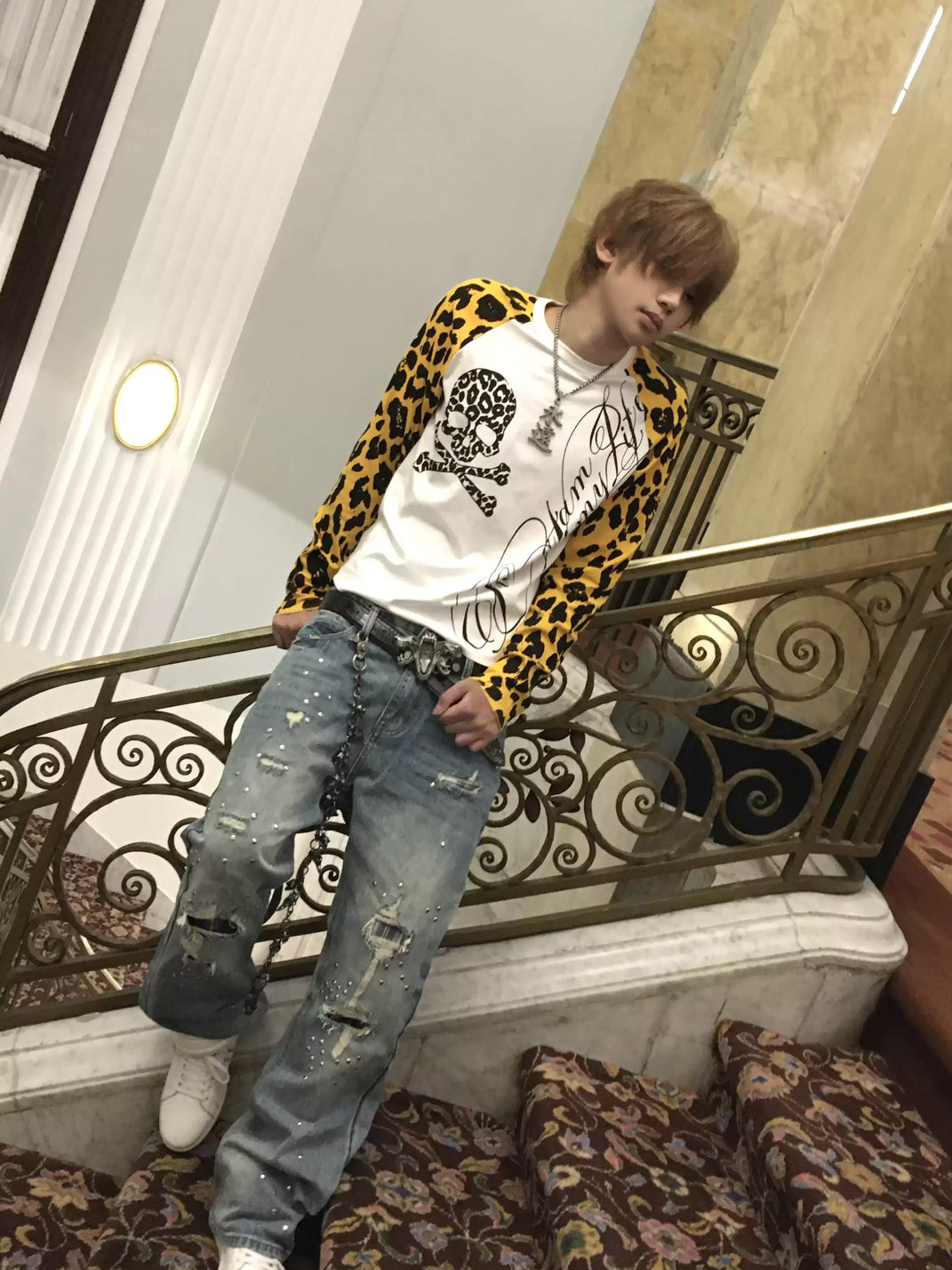 Leopard Raglan Skull Cotton-Blend Tee — view 4