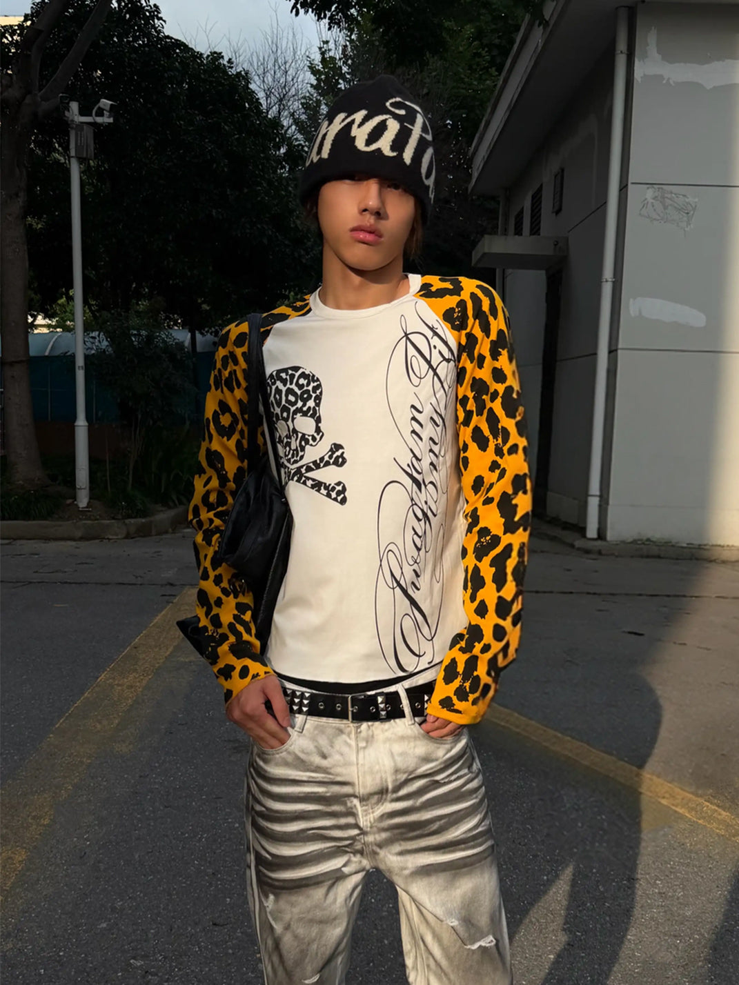 Leopard Raglan Skull Cotton-Blend Tee — view 6
