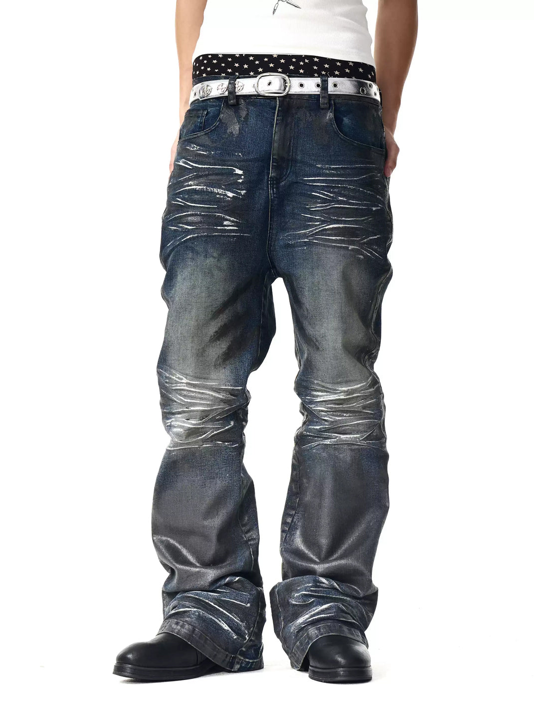 Waxed Indigo Flare Jeans — view 1