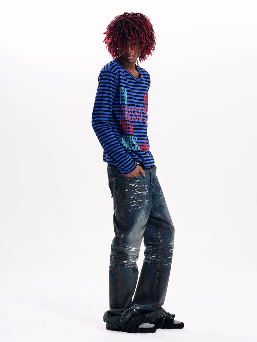 Waxed Indigo Flare Jeans — view 10