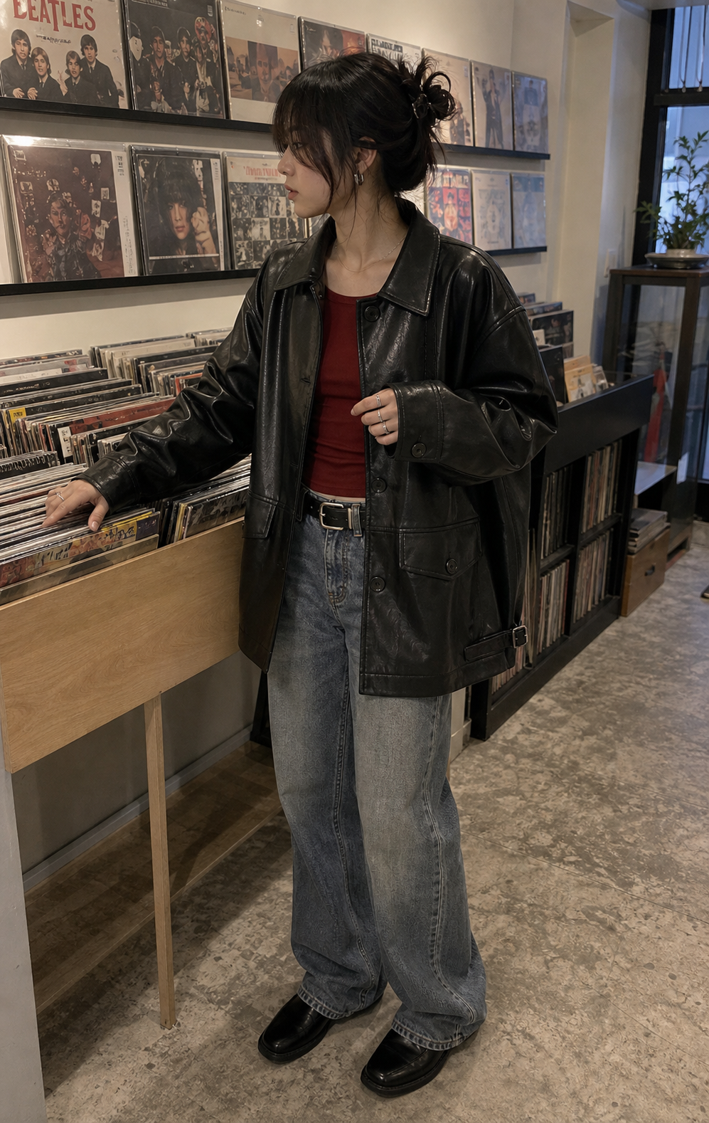 Black Retro-Style Eco-Friendly PU Leather Moto Jacket UGC showcase 3