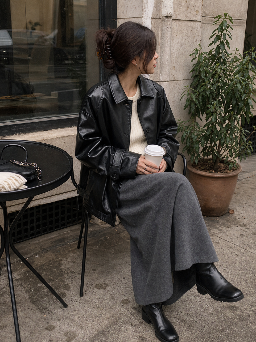 Black Retro-Style Eco-Friendly PU Leather Moto Jacket UGC showcase 4