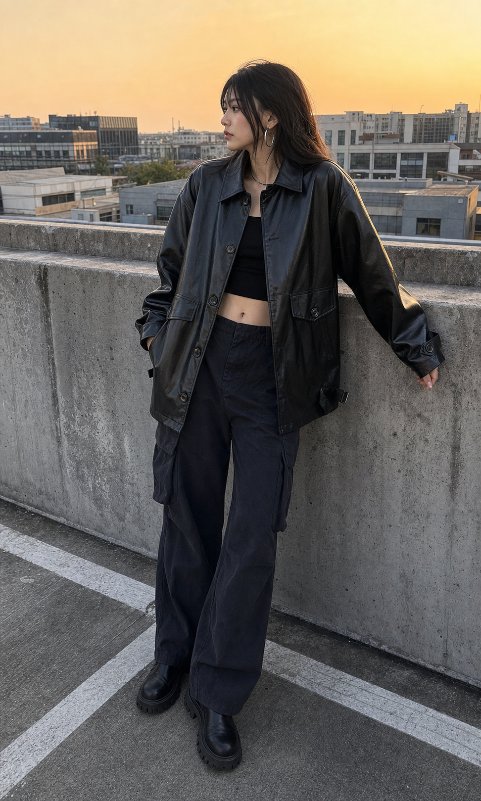 Black Retro-Style Eco-Friendly PU Leather Moto Jacket UGC showcase 5