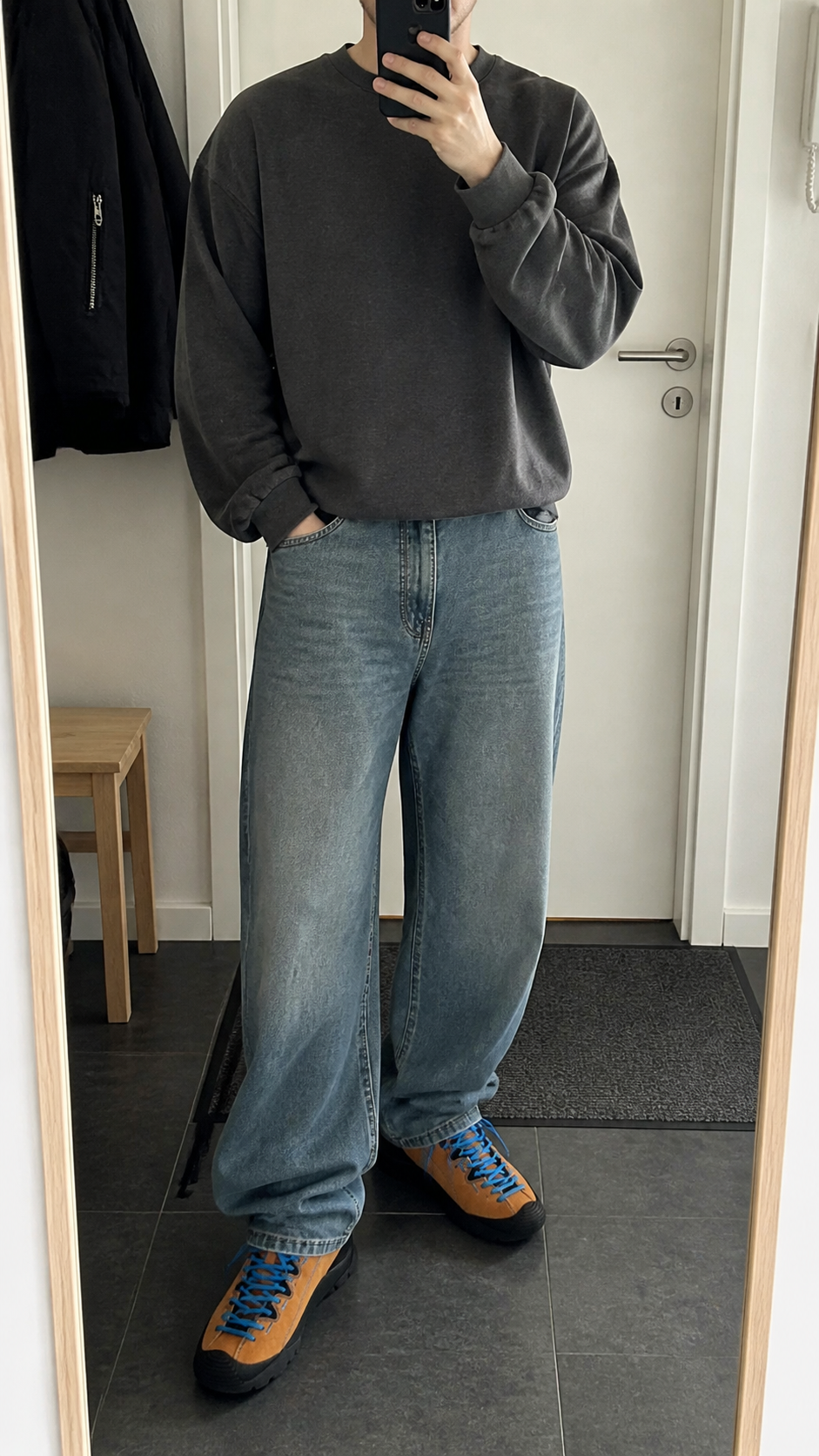 Canyon Trail Suede Sneakers in a natural entryway mirror outfit