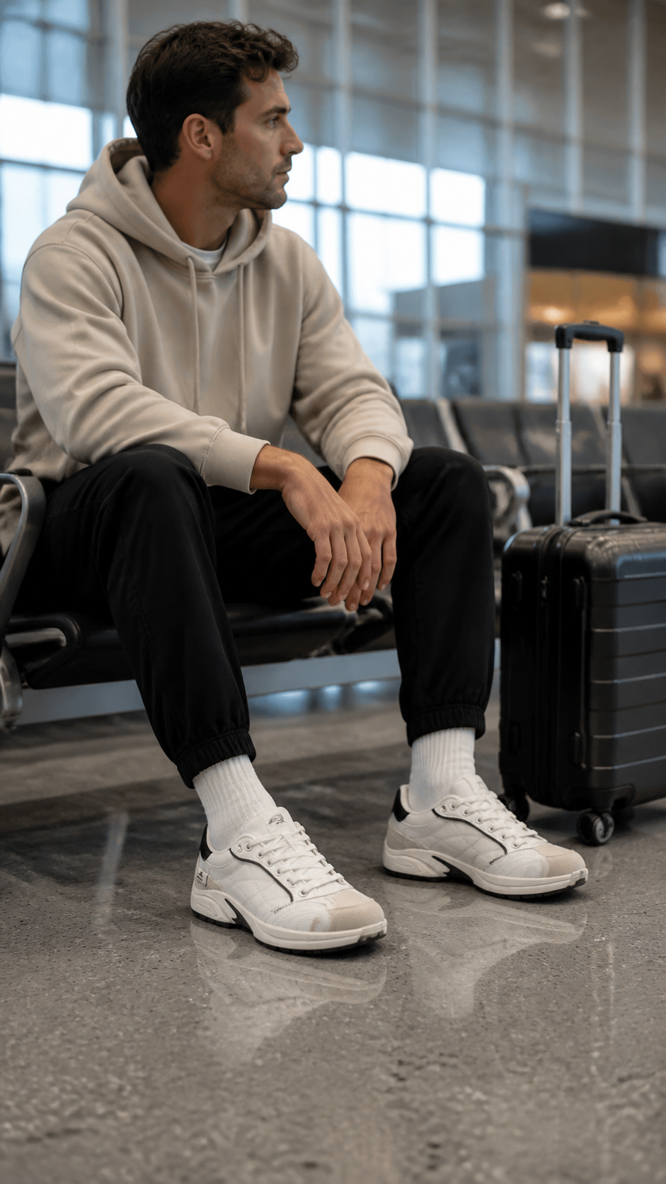 White Donkey Retro Runner sneakers airport travel UGC