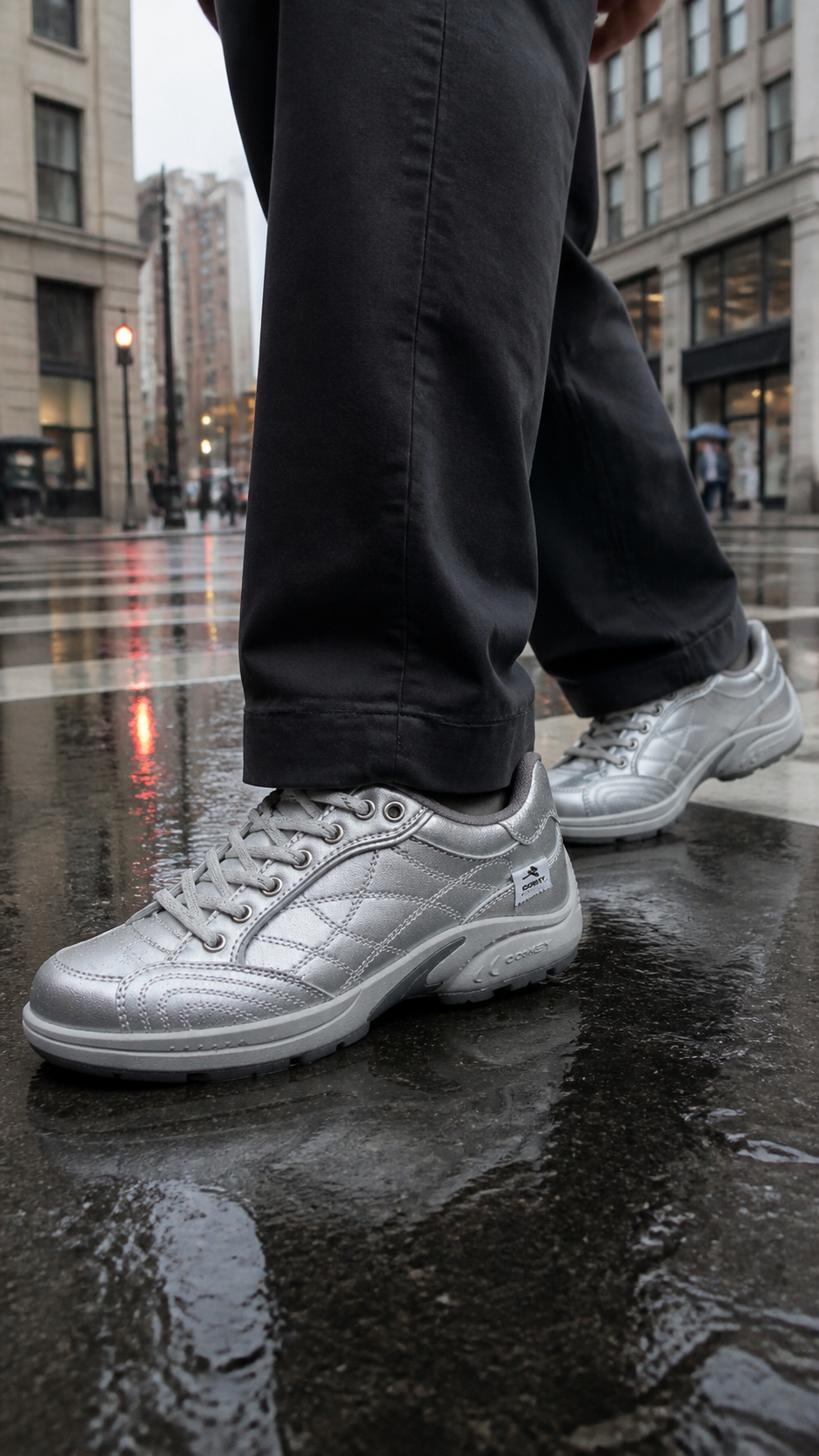 Silver Donkey Retro Runner sneakers rainy city UGC