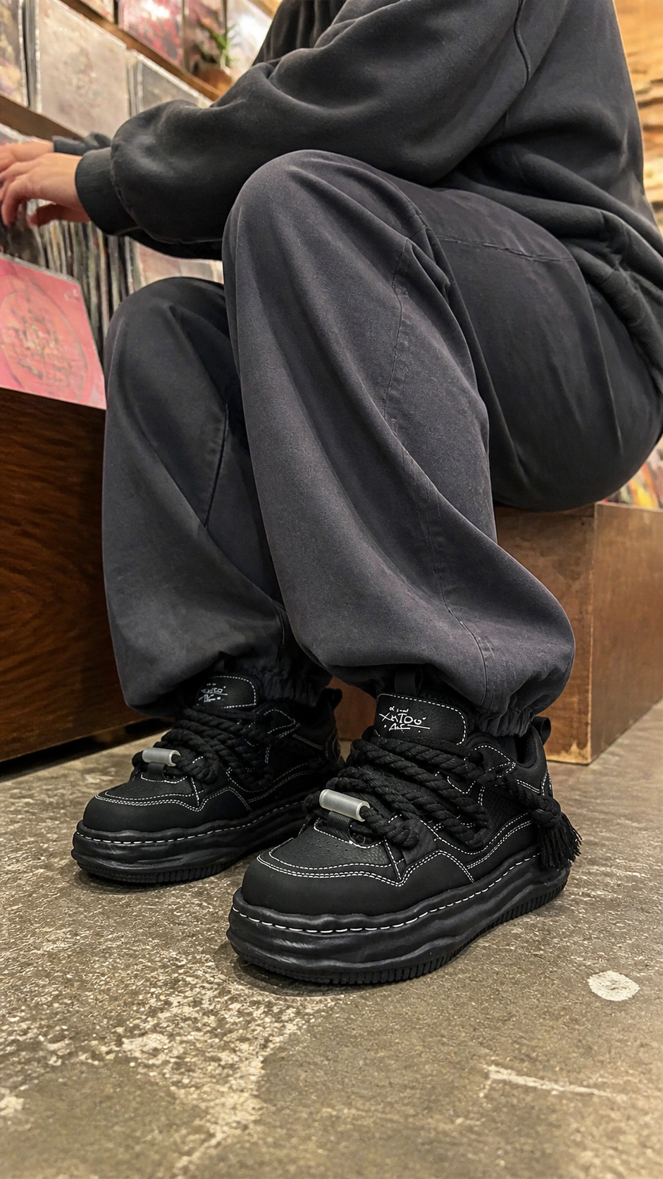 Black 7CM Wavy Platform Sneakers record store UGC