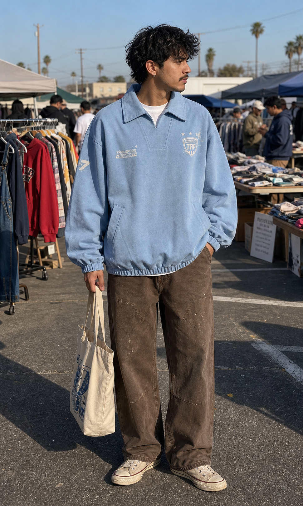 Light Blue Vintage Varsity Pullover showcase 4