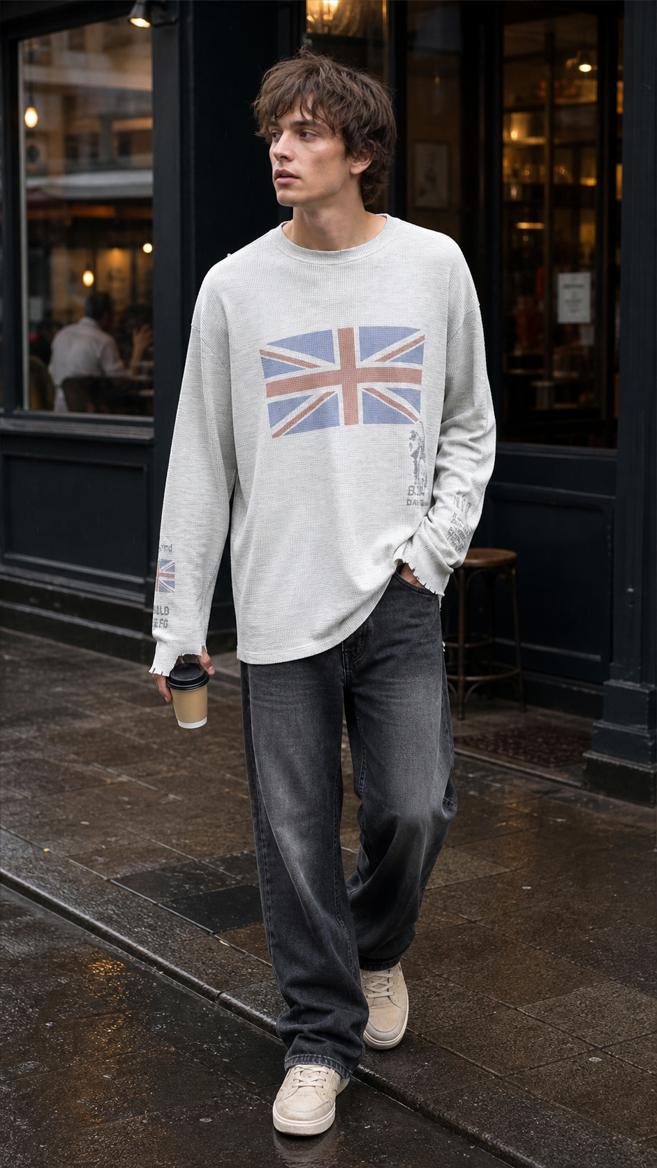 Gray Union Wave waffle long-sleeve tee rainy coffee pickup UGC