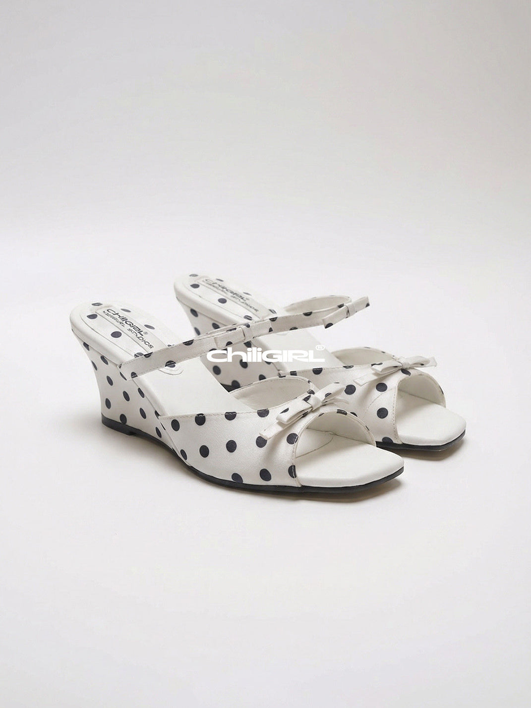 Polka-Dot Bow Platform Wedge Sandals - View 8