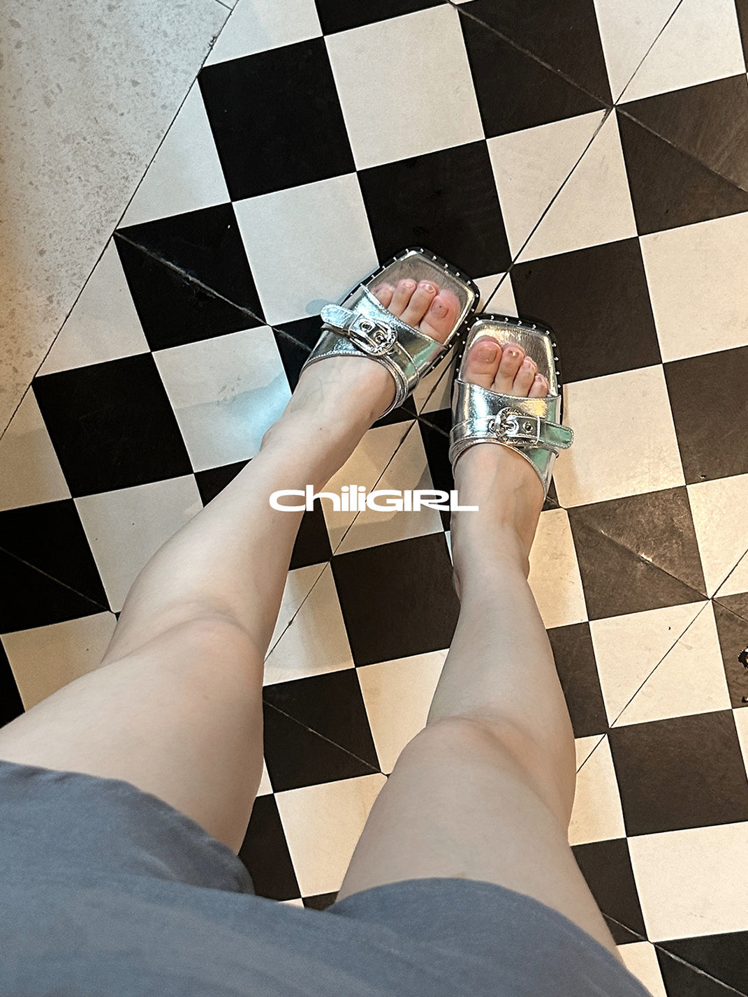 Buckled Square-Toe Low-Wedge Slide Sandals - View 10