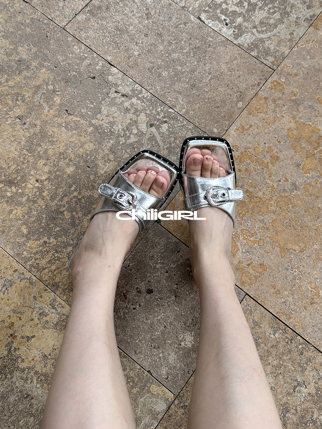 Buckled Square-Toe Low-Wedge Slide Sandals - View 11
