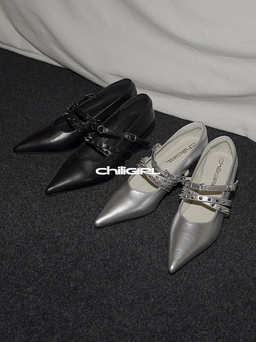 Silver Cross-Strap Pointed-Toe Wedge Pumps - View 7