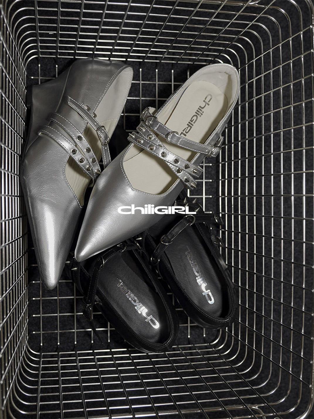 Silver Cross-Strap Pointed-Toe Wedge Pumps - View 9