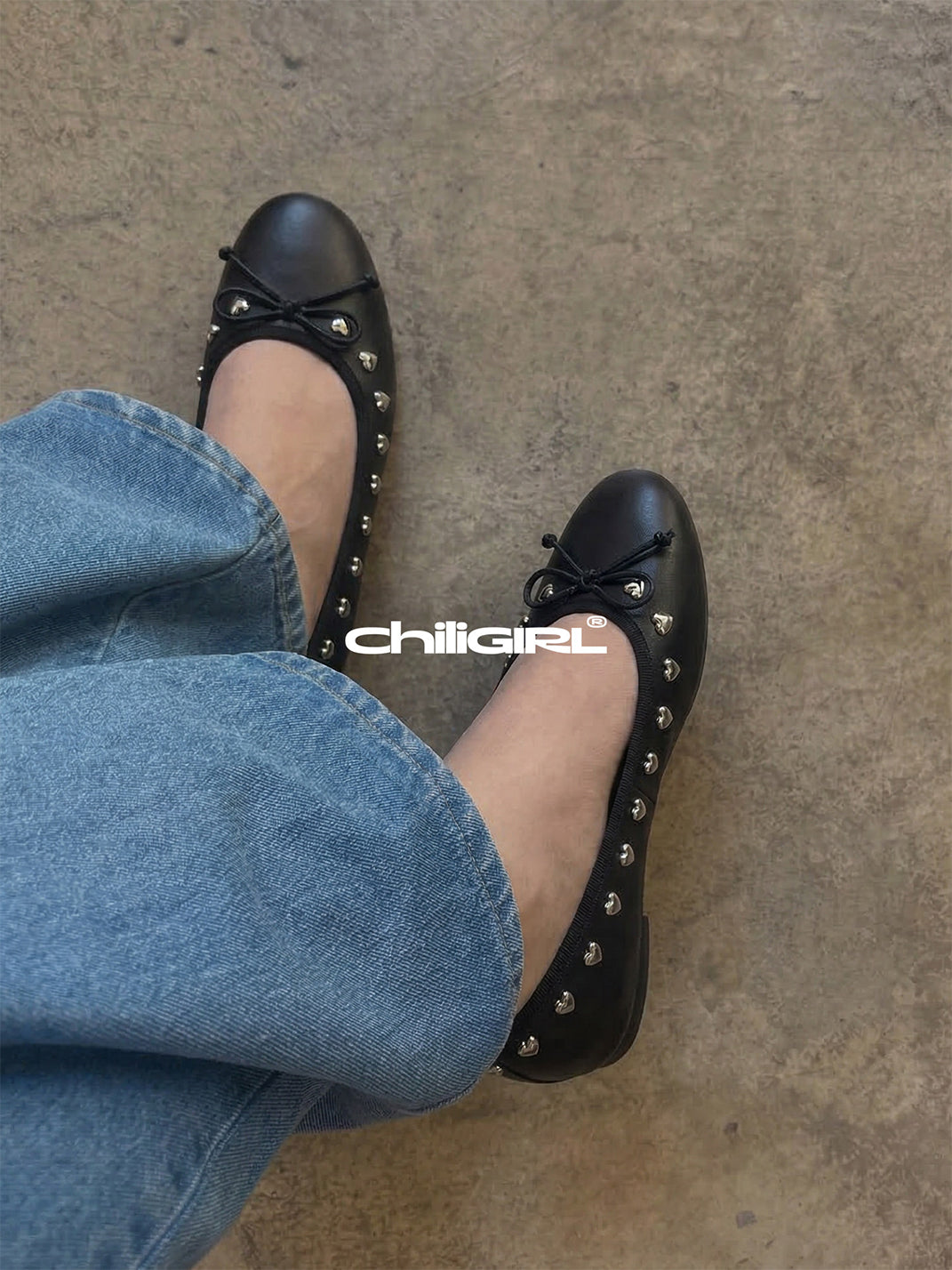 Heart-Rivet Bow Ballet Flats - View 5