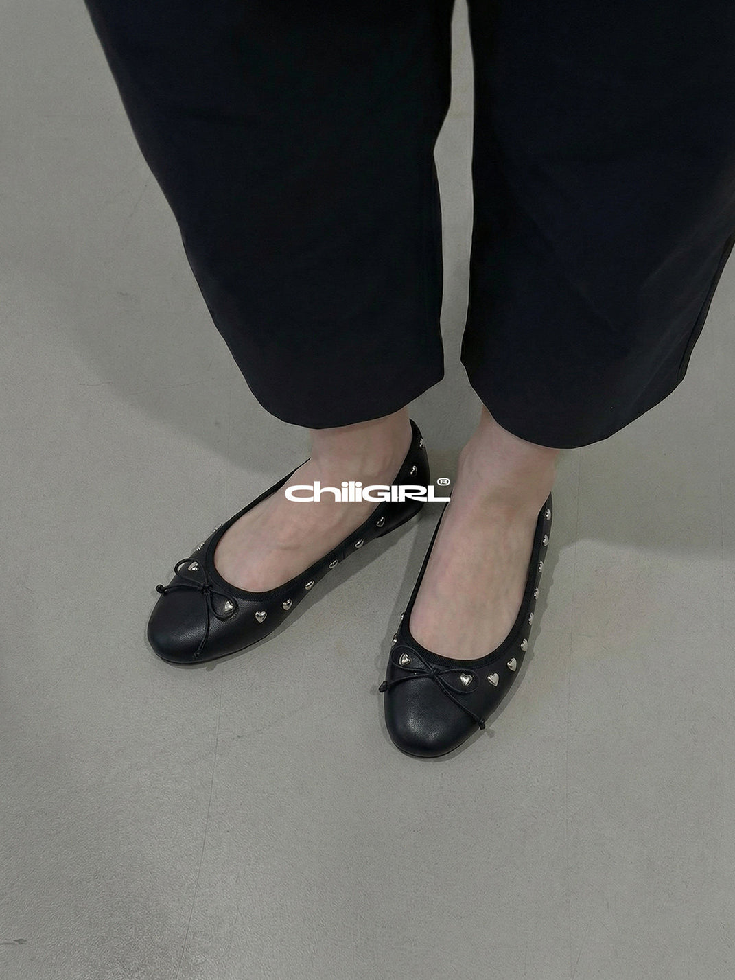 Heart-Rivet Bow Ballet Flats - View 7