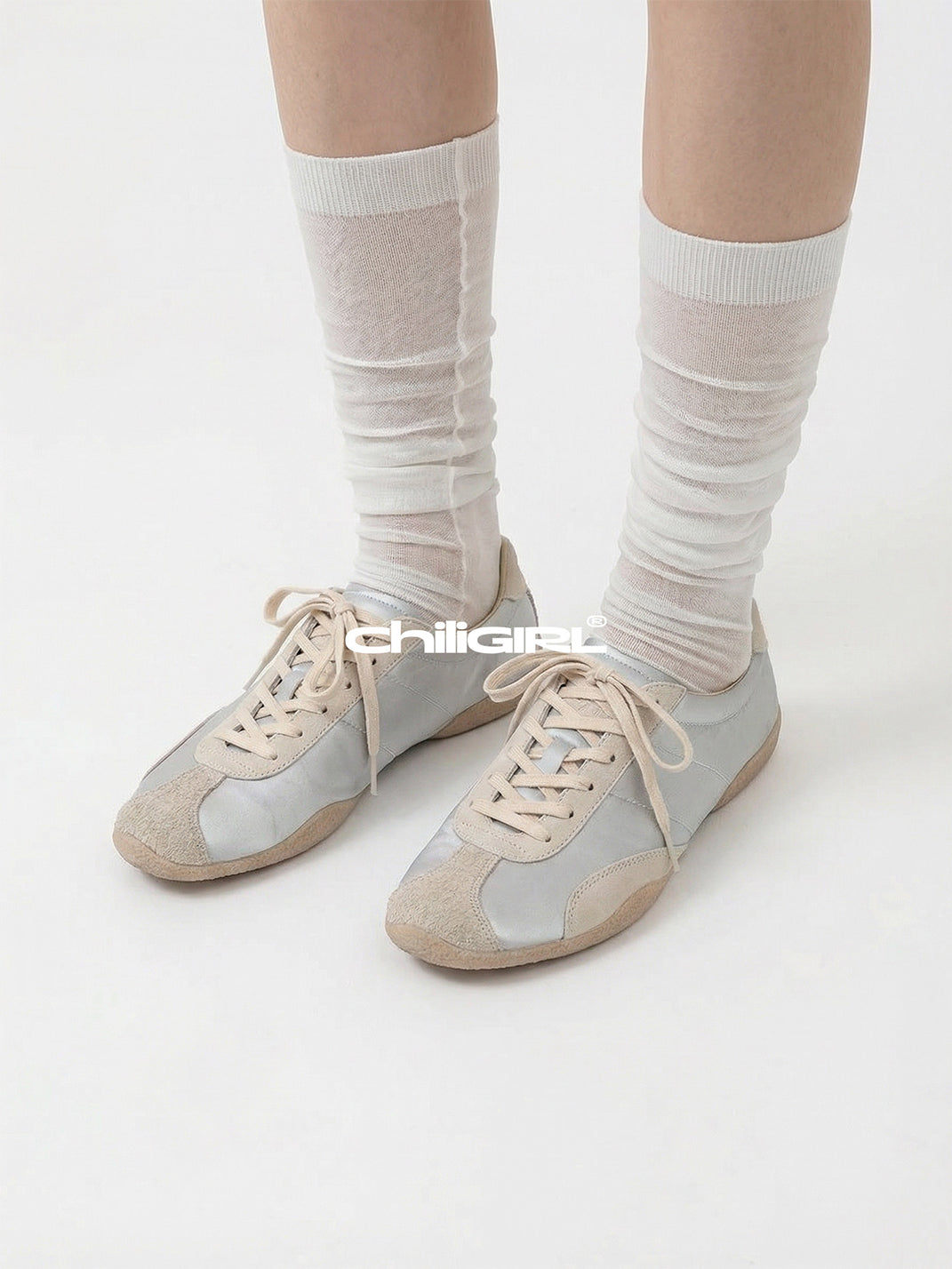 Light Beige Retro Lace-Up Trainers - View 2