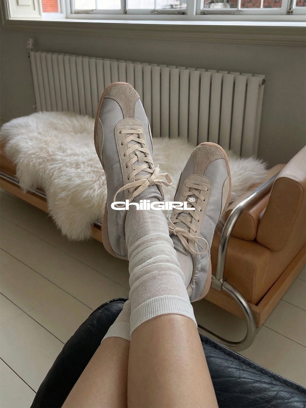 Light Beige Retro Lace-Up Trainers - View 3