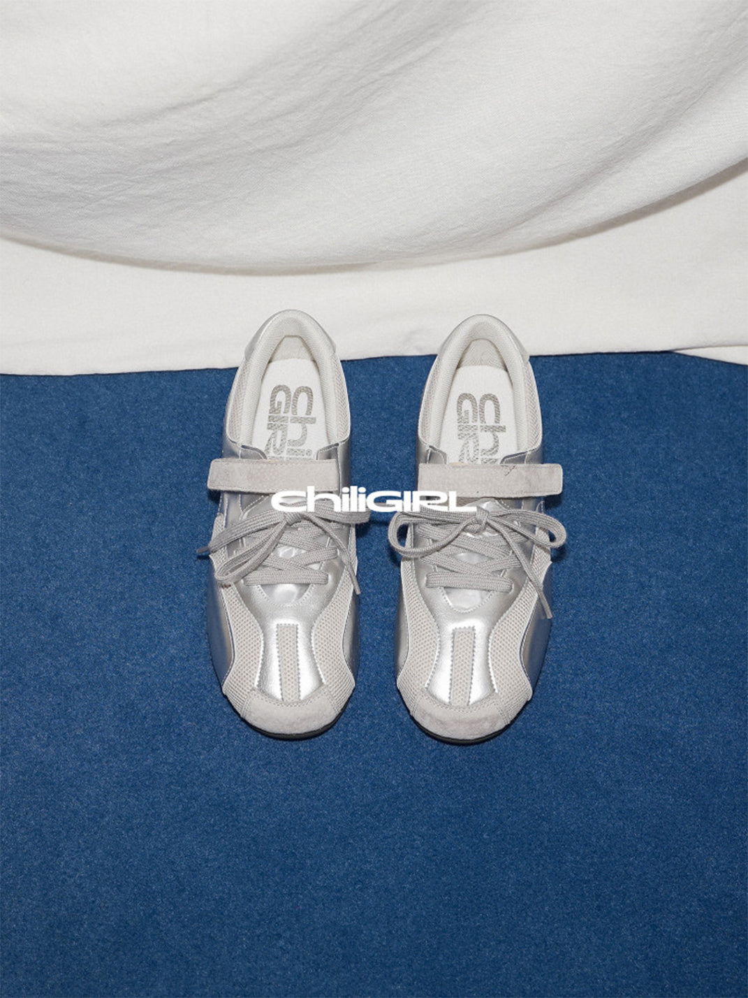 Silver Mesh Velcro Trainer Sneakers - View 2