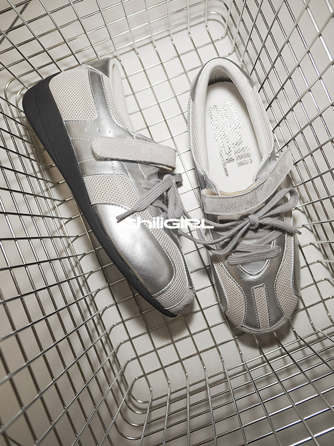 Silver Mesh Velcro Trainer Sneakers - View 6