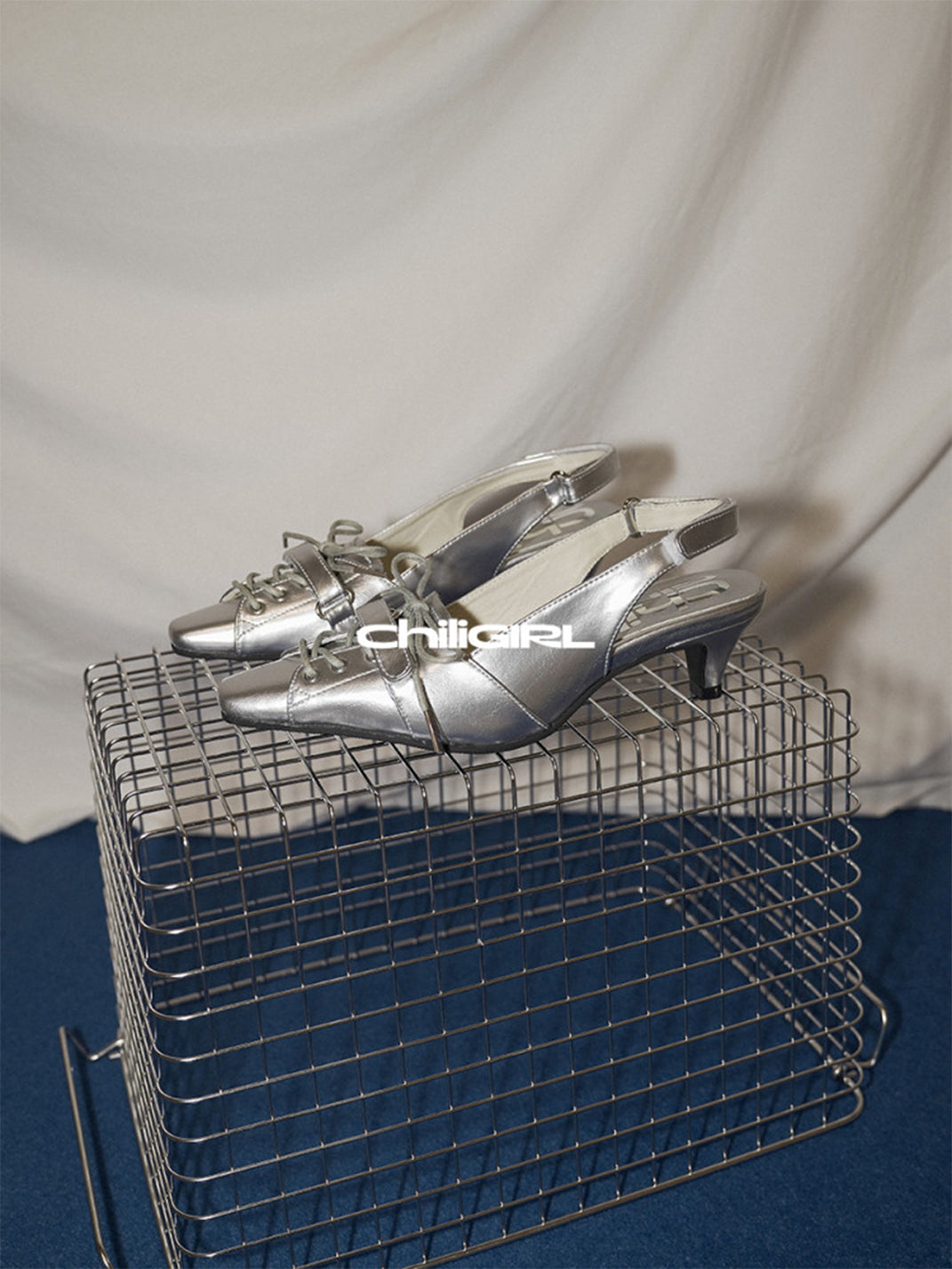 Silver Pointed-Toe Kitten-Heel Slingbacks - View 7