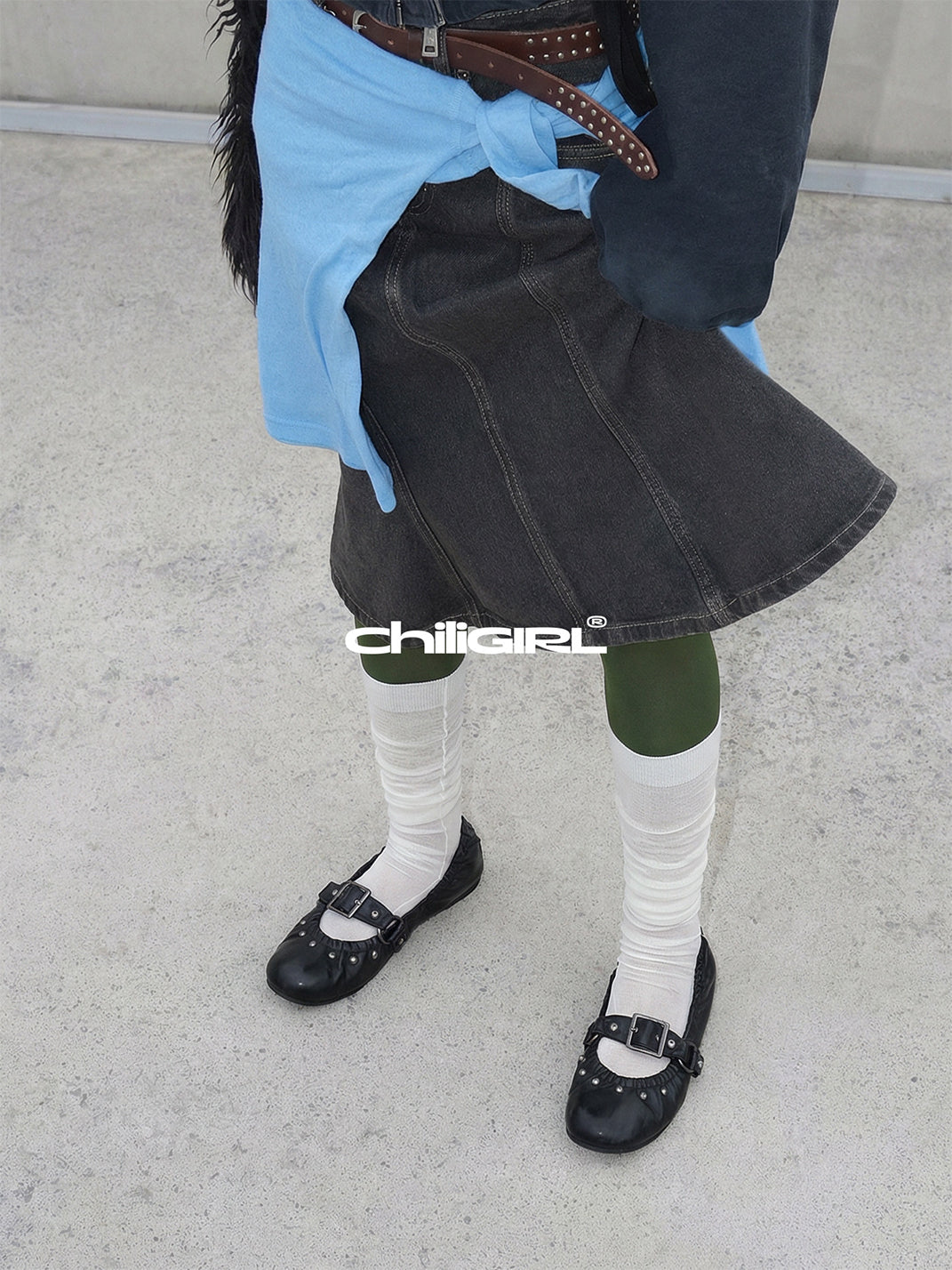 Rivet-Buckle Crinkled Ballet Flats - View 5
