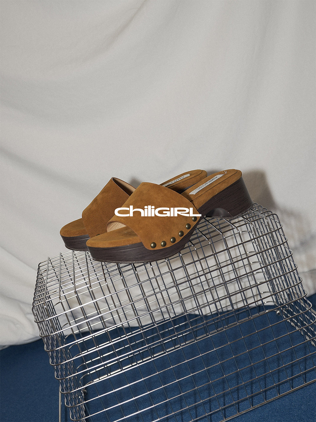 Studded Brown Sculpted-Heel Slides - View 8