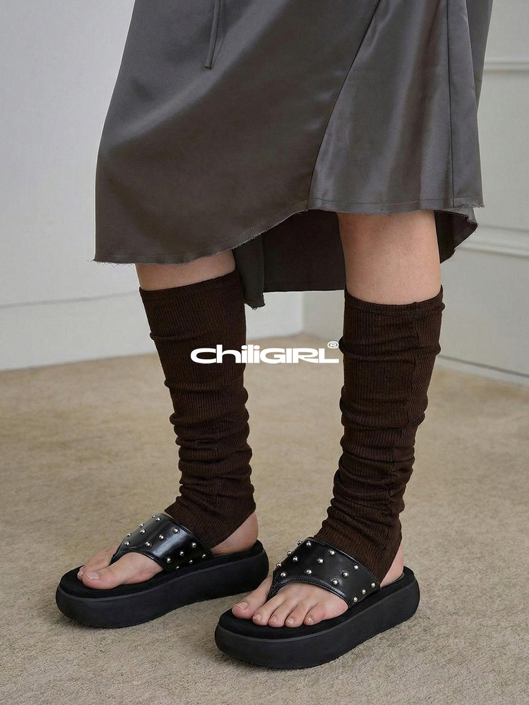 Black Rivet Platform Thong Sandals - View 2