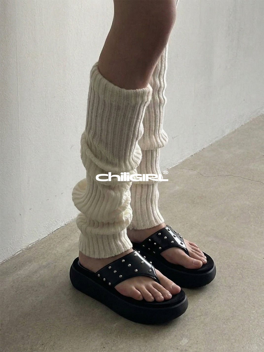 Black Rivet Platform Thong Sandals - View 8