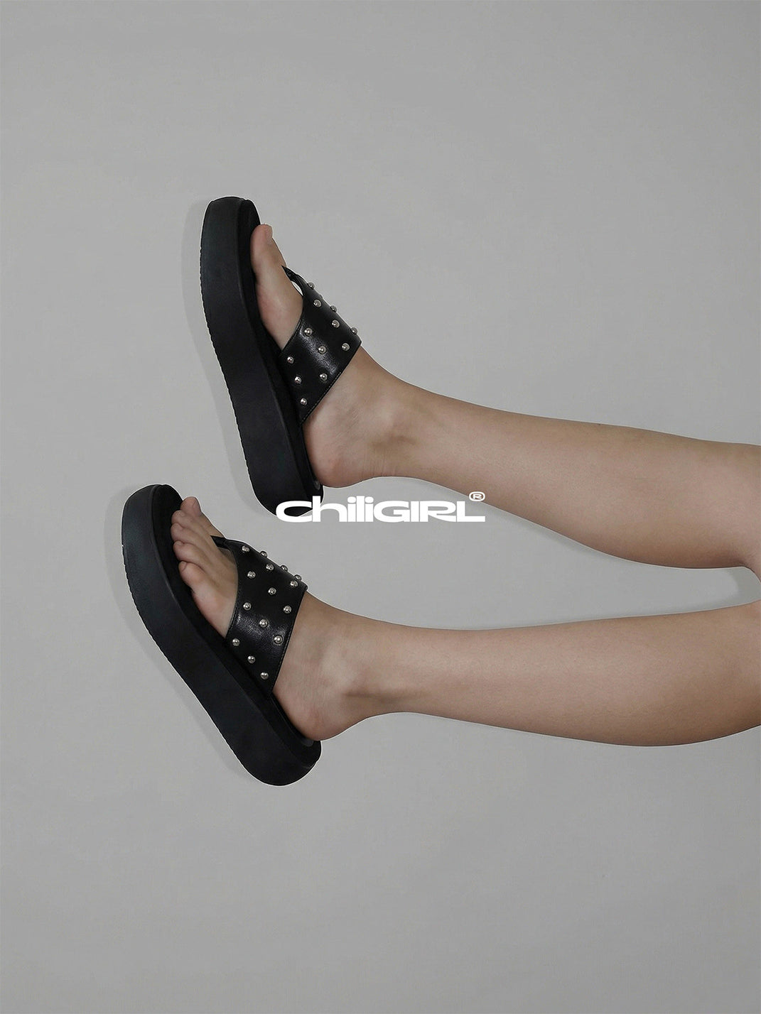 Black Rivet Platform Thong Sandals - View 14