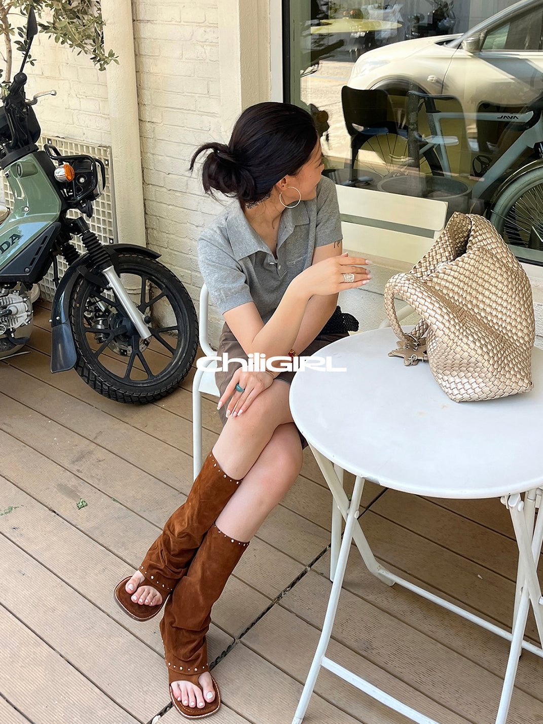 Studded Suede Open-Toe Tall Boots - View 7