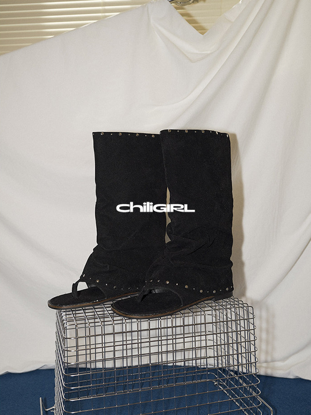 Studded Suede Open-Toe Tall Boots - View 11