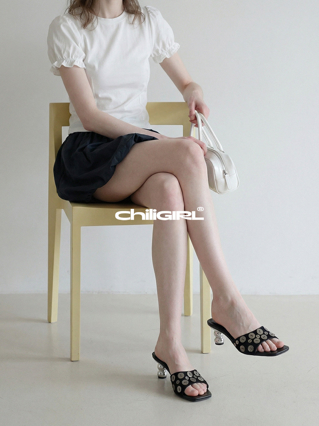 Black Shell-Buckle Sculpted-Heel Slides - View 7