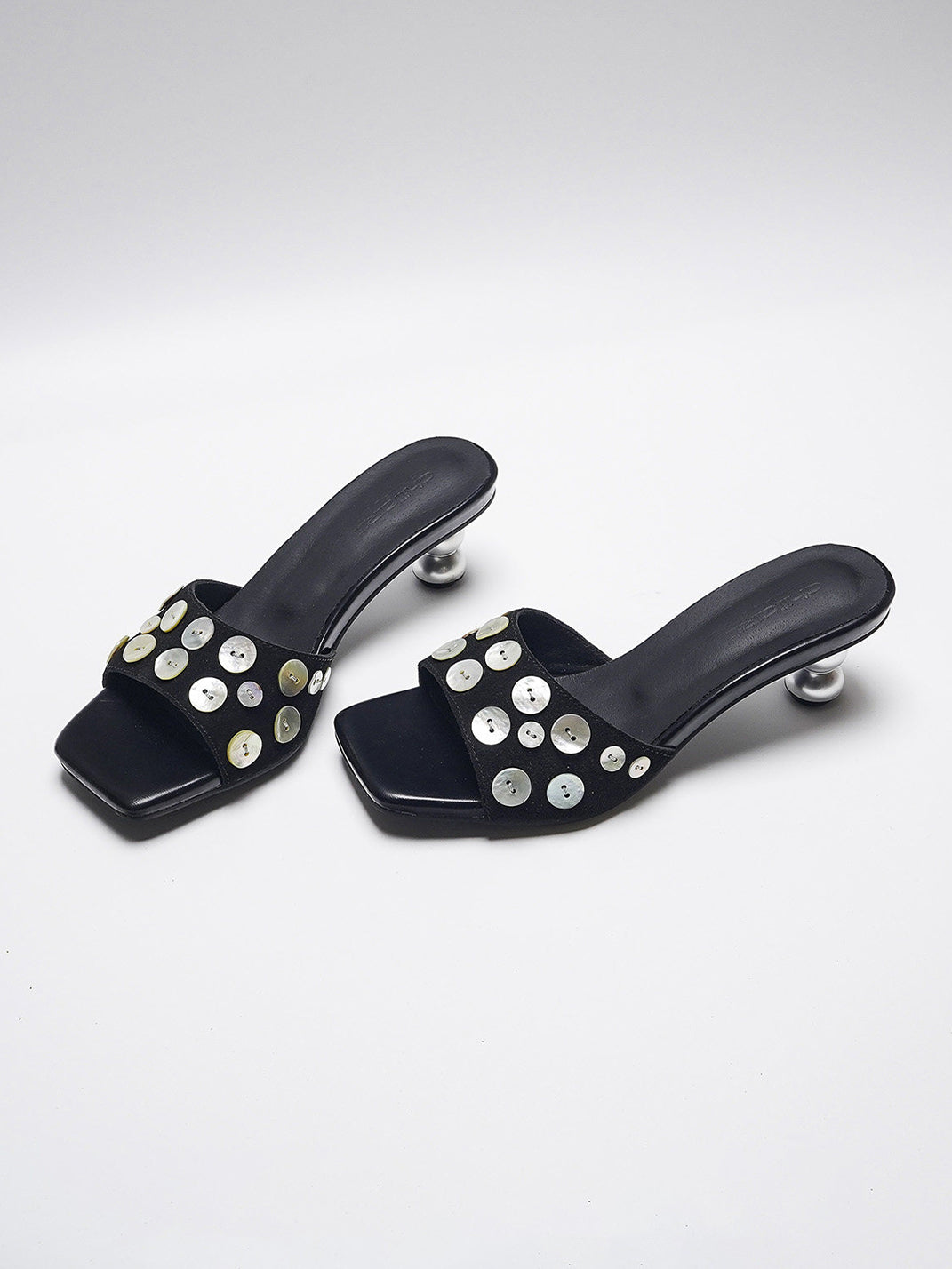 Black Shell-Buckle Sculpted-Heel Slides - View 12